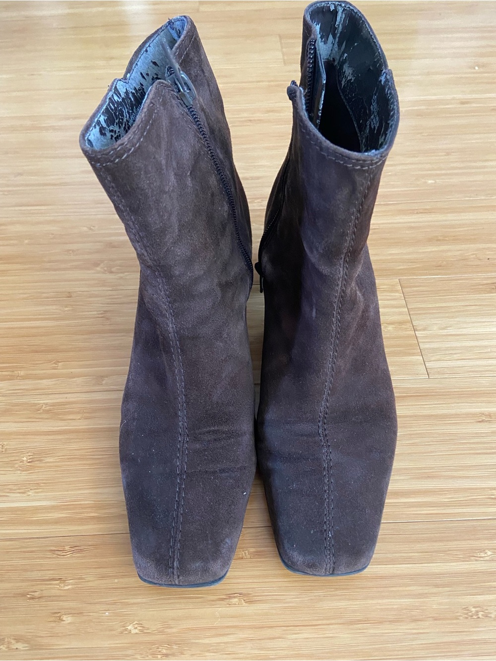 Vintage Nine West Dark Brown Suede Square-Toe Ankle Booties